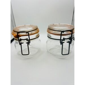 Vintage Made in Italy Glass Jars with Bail Wire Closure Set of 2 Clear 4 Inch